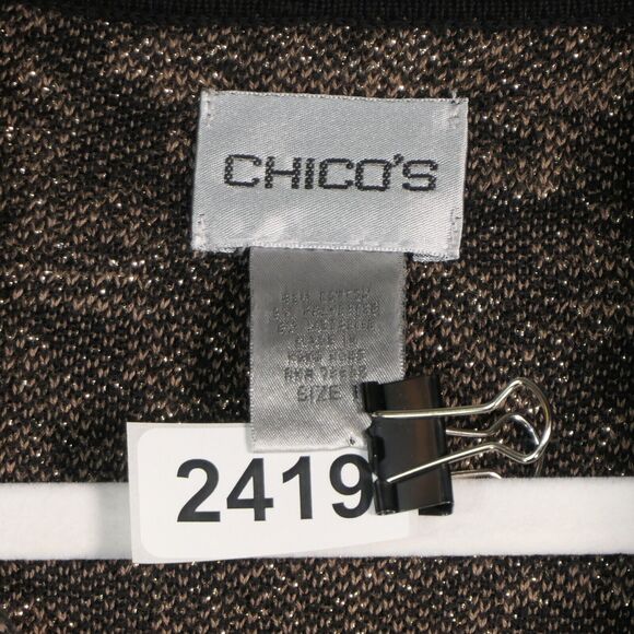 Chicos Cardigan Sweater Womens Small Brown Gold Black Cuffed Sleeve Buttoned - Picture 11 of 11